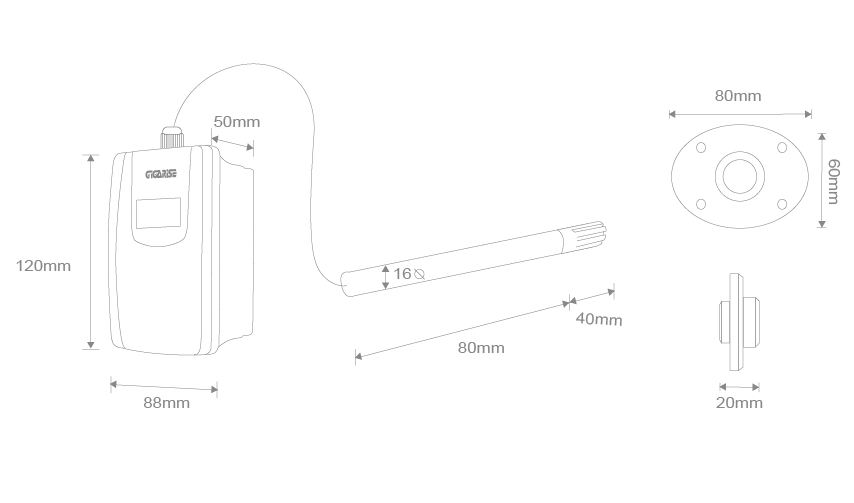GA1000溫濕度璧掛型傳送器外型尺寸圖