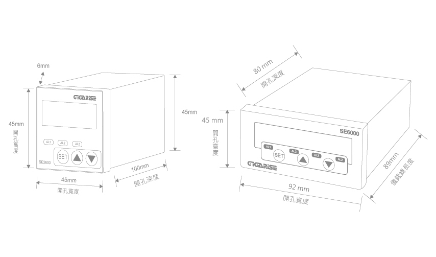 SE2600多功能溫度警報控制器外型尺寸圖