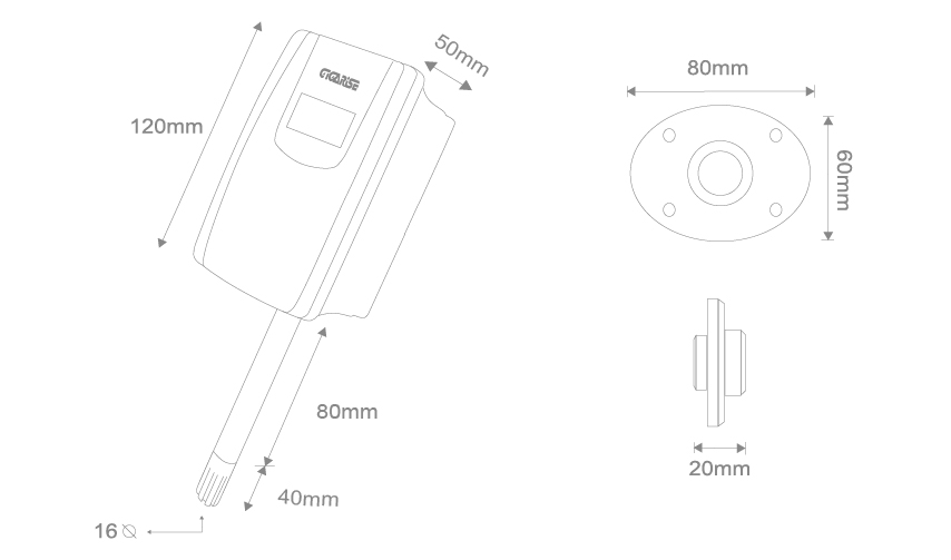 SE3000溫濕度風管型傳送器外型尺寸圖