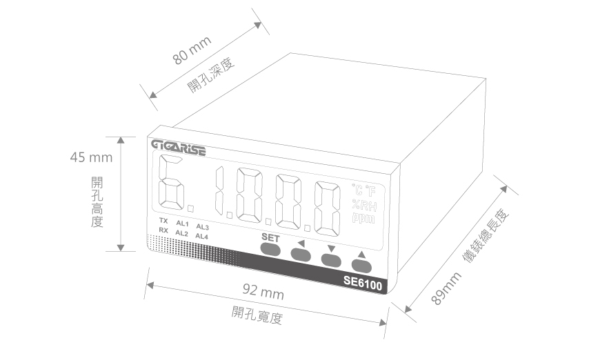 SE6100多功能溫度四組警報控制器外型尺寸圖