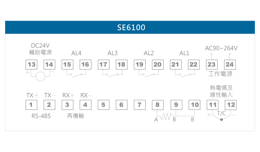 SE6100多功能溫度四組警報控制器接線圖