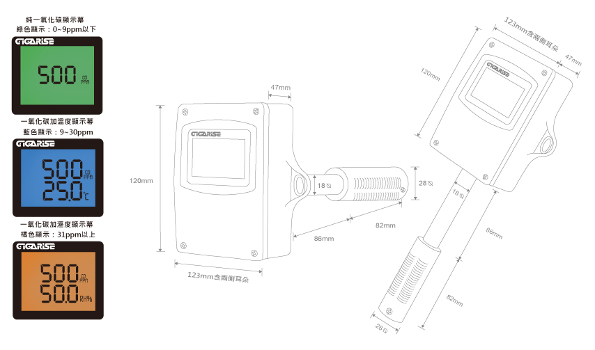 GR6000一氧化碳風管型傳送器外型尺寸圖