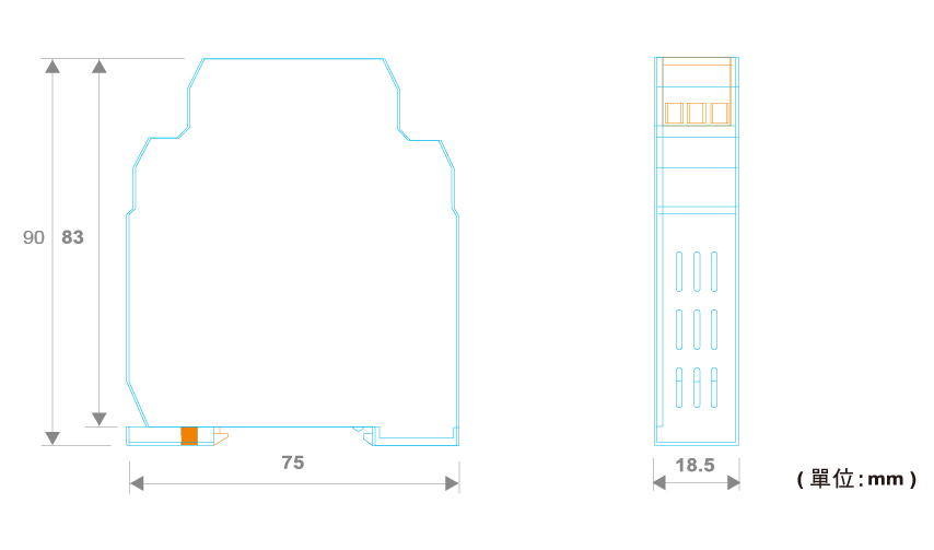 SD100滑軌型單組訊號轉換器外型尺寸圖